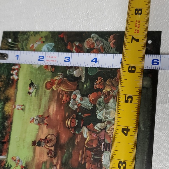 Picnic Family Bears Metal Tin Sign Baseball Outside Play Old Time Bike Park VTG - Picture 2 of 16